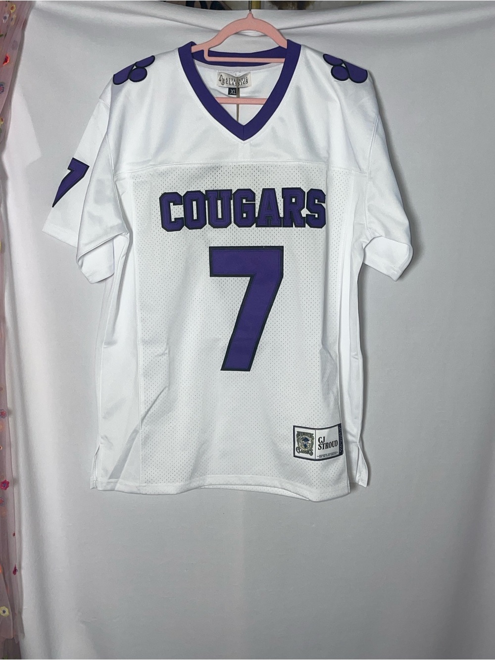 Cougars #7 White and Purple Football Jersey